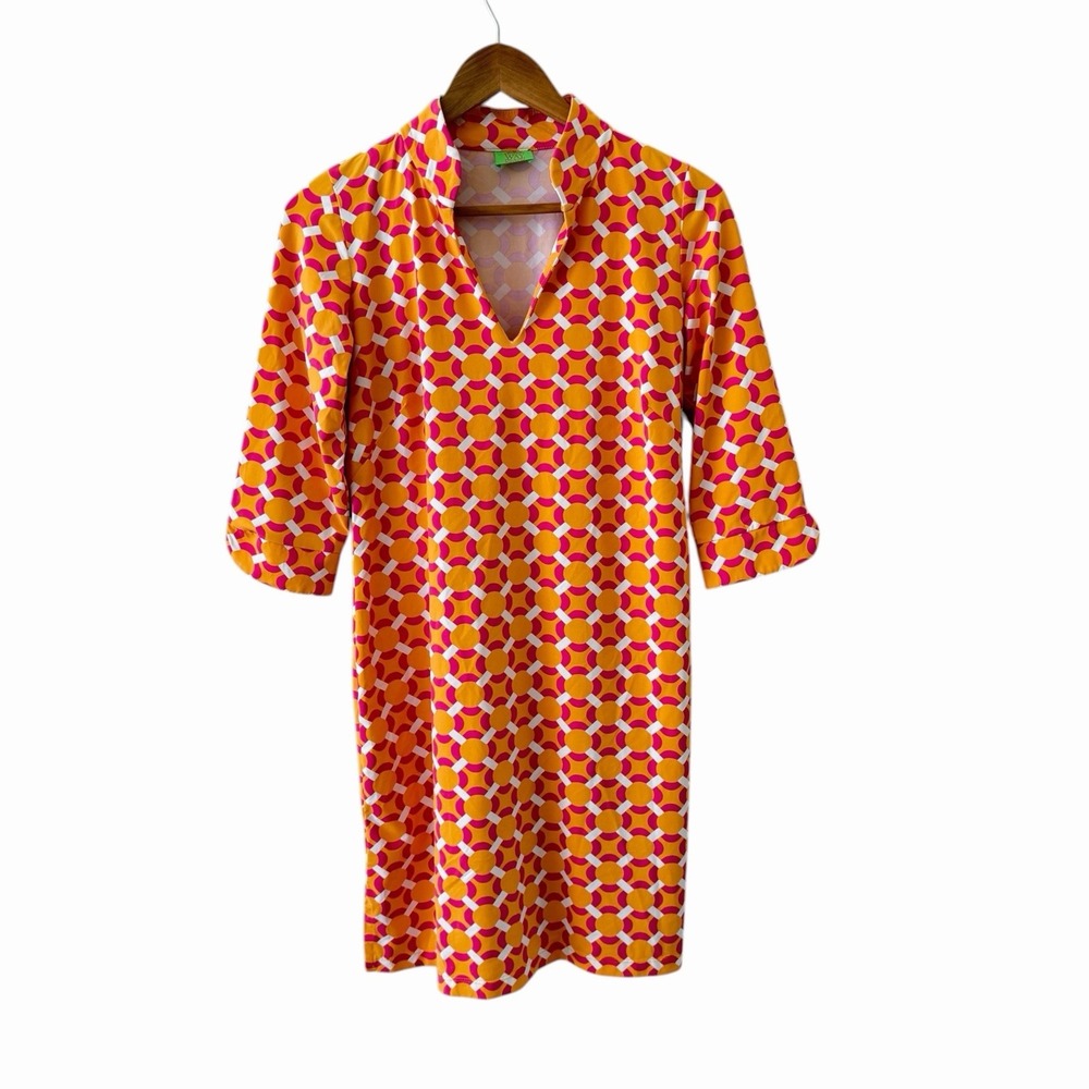 Katherine Way Vero Beach Dress Womens M Orange Pink Preppy Resort Classic